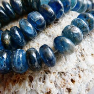 Blue kyanite rondelle 9-10mm beads- 4in strand gemstone -jewelry making-craft natural beads