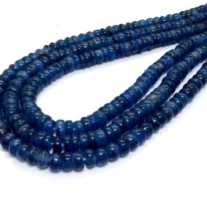 Natural Blue Kyanite Rondelle Beads Genuine 6mm 8mm Polished Gemstone • Shimmery Indigo Blue Stone Strand