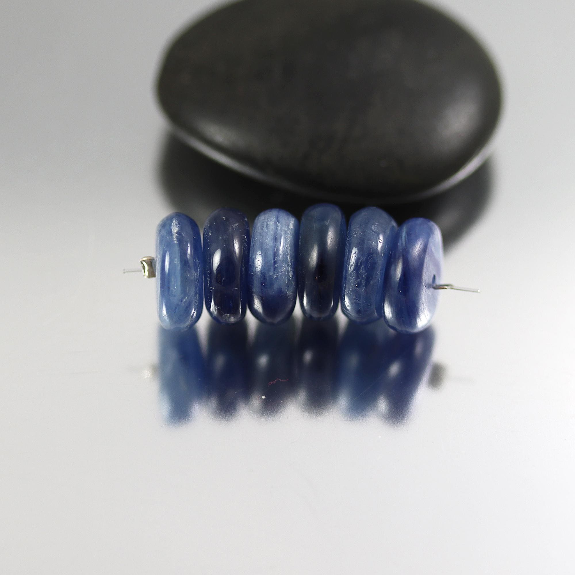 Smooth Kyanite Rondelle Beads - Pair Or Set Of 6 - 12 X 5 Mm