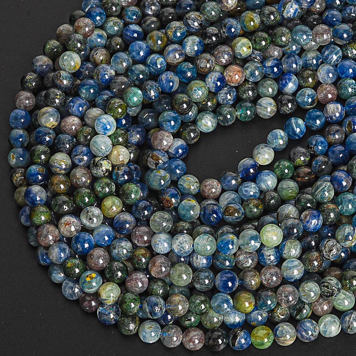 Genuine Natural Deep Green Blue Kyanite Loose Beads  Round 6mm 7mm 8mm