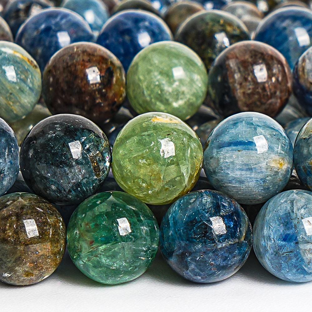 Genuine Natural Kyanite Gemstone Beads 6-7mm Green Blue Round A Quality Loose Beads (116123)