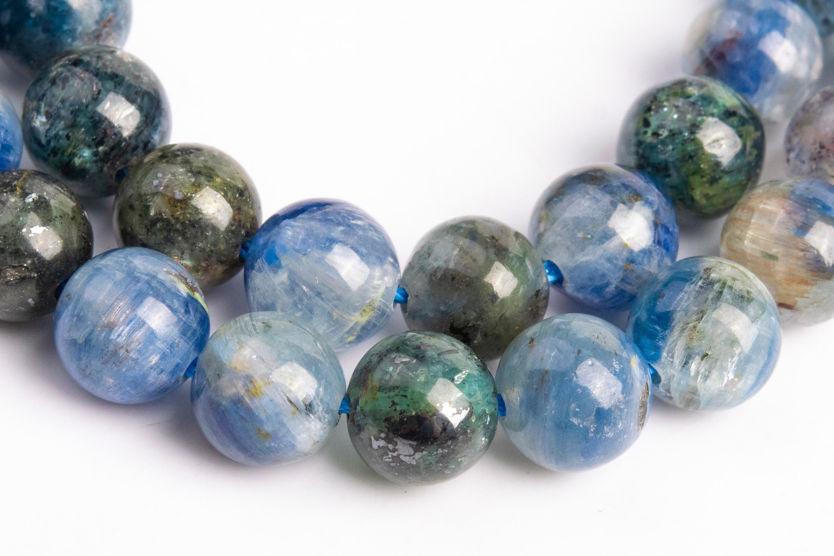 Genuine Natural Kyanite Gemstone Beads 5-6mm Deep Green Blue Round A Quality Loose Beads (116127)
