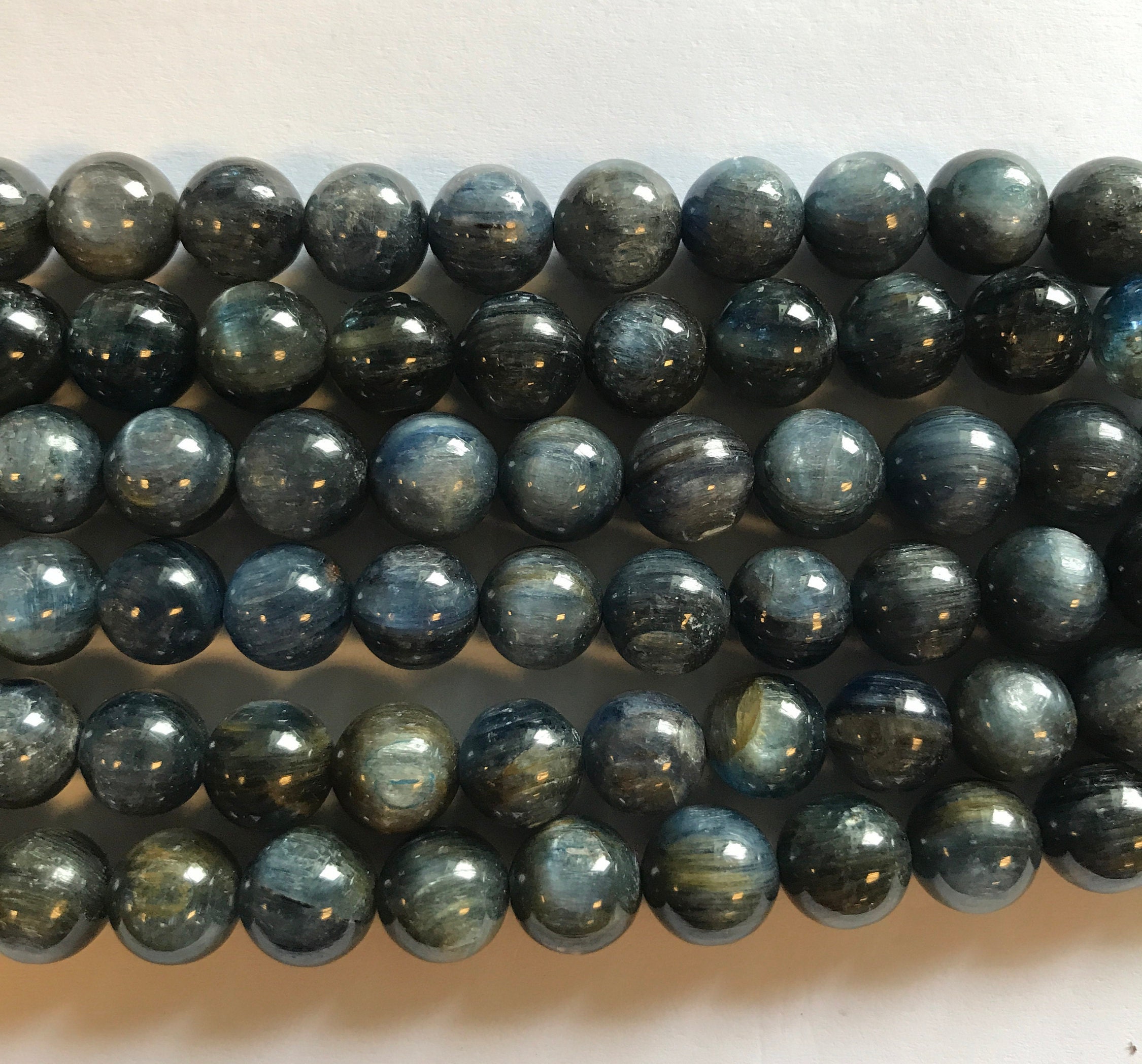 Natural Kyanite 7 , 9 , 11 , 12 , 13mm Round Gemstone Beads--7.5"