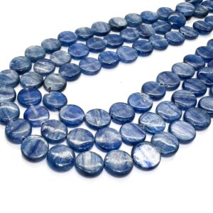 Natural Blue Kyanite Flat Round Beads Genuine 10mm Polished Coin Beads Shimmery Indigo Blue Gemstone Strand Natural Blue Kyanite Flat Round Beads Genuine 10mm Polished Coin Beads Shimmery Indigo Blue Gemstone Strand