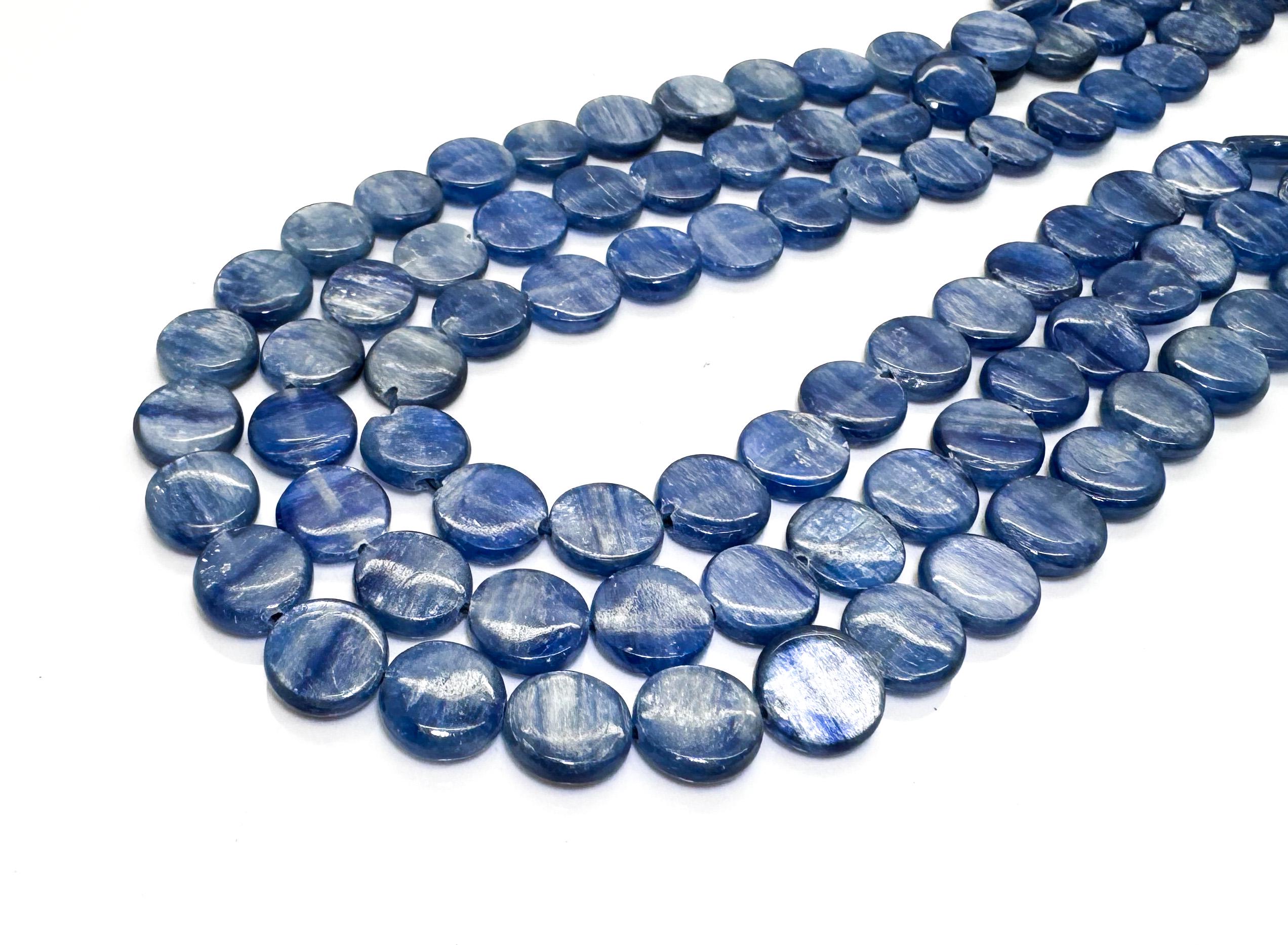 Natural Blue Kyanite Flat Round Beads Genuine 10mm Polished Coin Beads Shimmery Indigo Blue Gemstone Strand Natural Blue Kyanite Flat Round Beads Genuine 10mm Polished Coin Beads Shimmery Indigo Blue Gemstone Strand