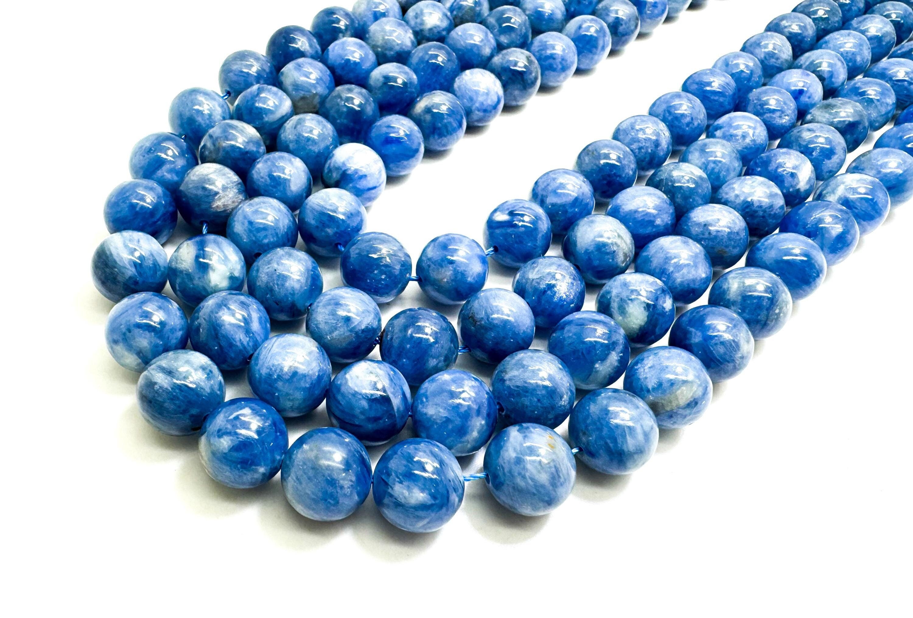 Natural Blue Kyanite Gemstone Beads: Polished Round High Grade Genuine Kyabte - Rn201