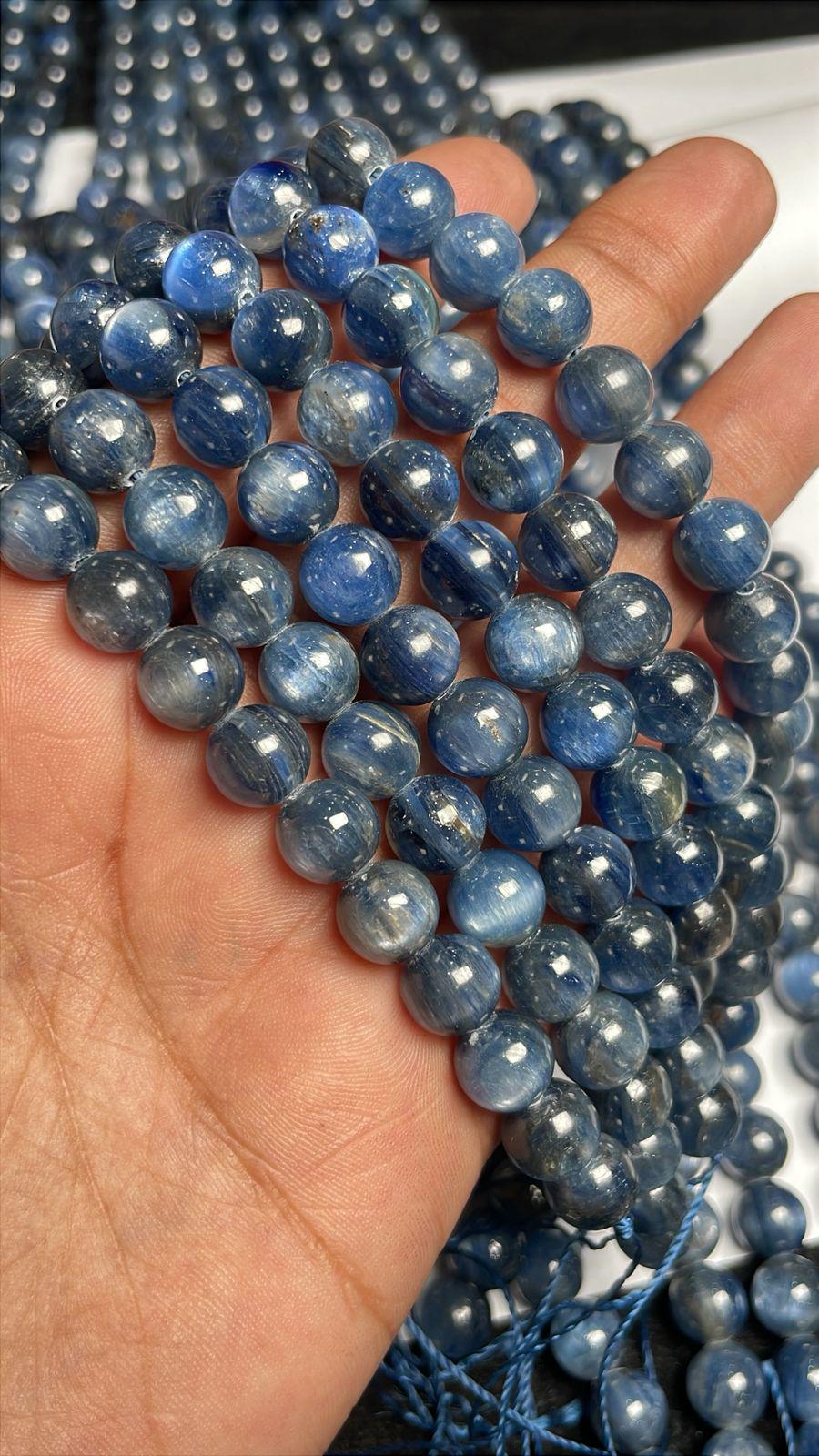 Natural Kyanite Smooth Round Shape Gemstone Beads, 8-8.5 Mm Healing Energy Stone, 15.5 Inches Strand For Making Jewelry, Loose Beads