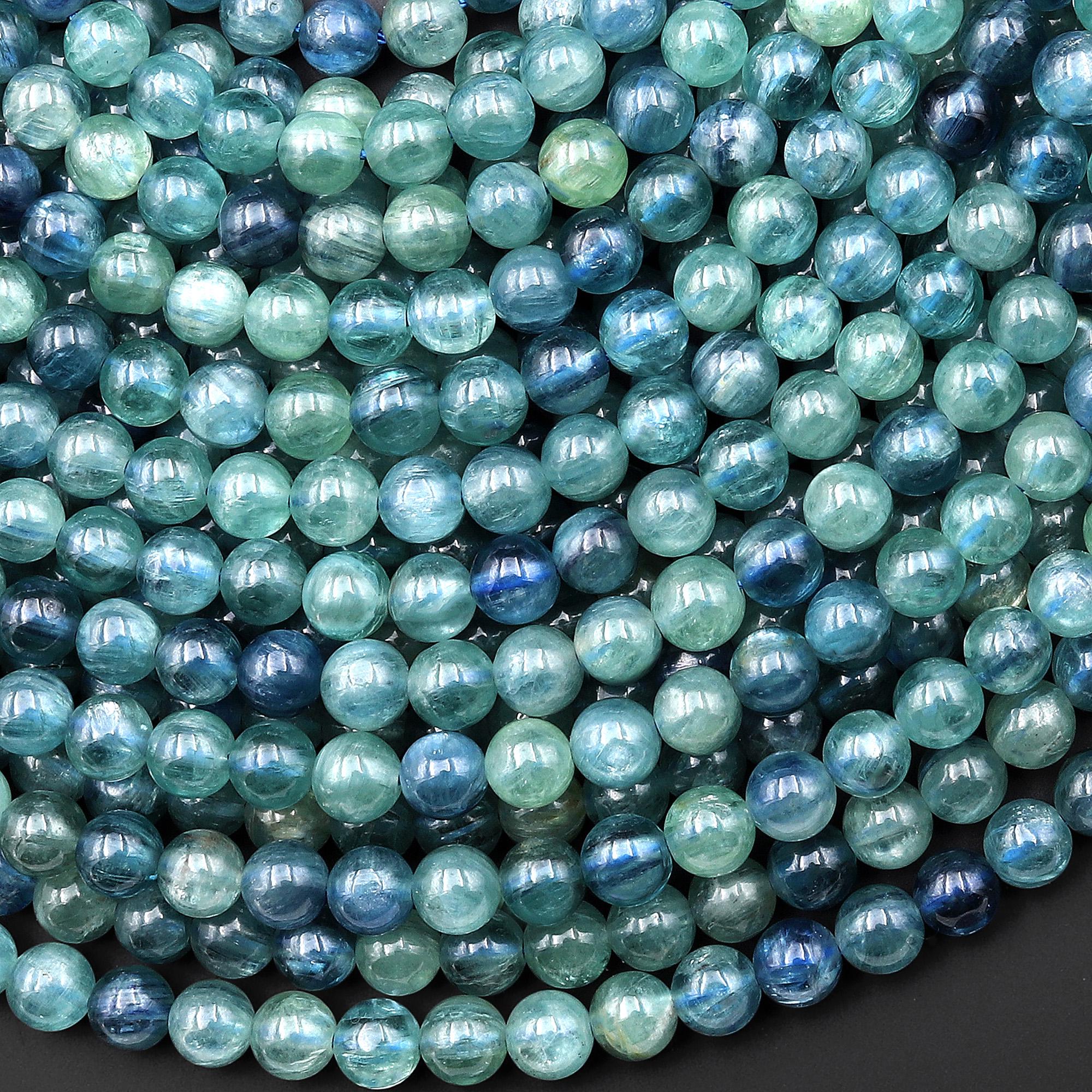 Rare Aaa Natural Bicolor Silvery Blue Green Kyanite 3mm 4mm 5mm 6mm 7mm Smooth Round Beads 15.5" Strand