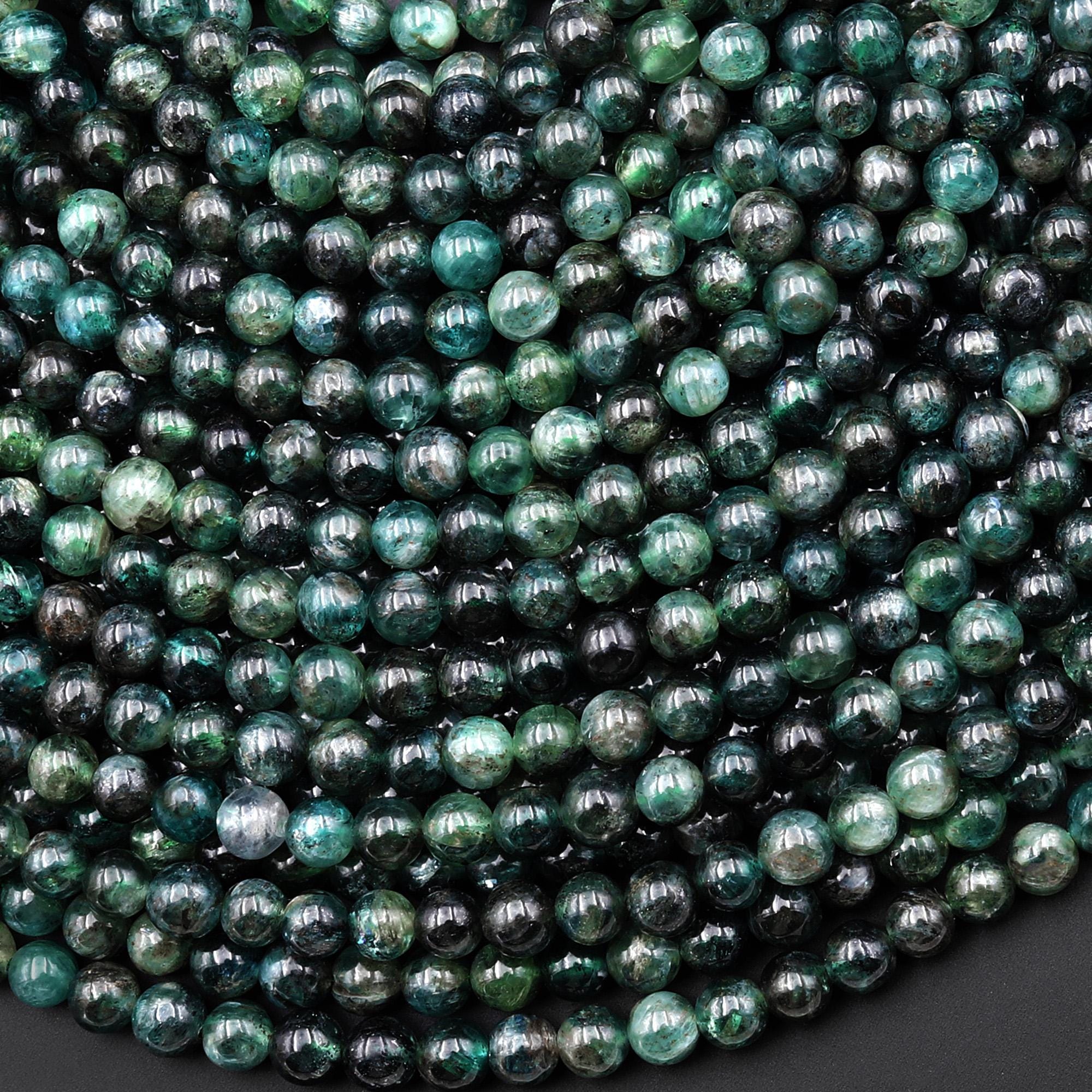 Rare Natural Green Kyanite 4mm 6mm Smooth Round Beads 15.5" Strand Rare Natural Green Kyanite 4mm 6mm Smooth Round Beads 15.5" Strand