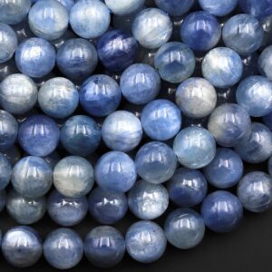 Real Genuine Natural Silvery Blue Kyanite 4mm 5mm 6mm 8mm 10mm 12mm 13mm 14mm Smooth Round Beads 15.5" Strand
