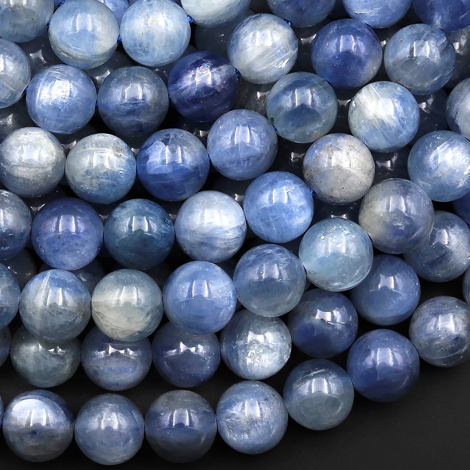 Real Genuine Natural Silvery Blue Kyanite 4mm 5mm 6mm 8mm 10mm 12mm 13mm 14mm Smooth Round Beads 15.5" Strand