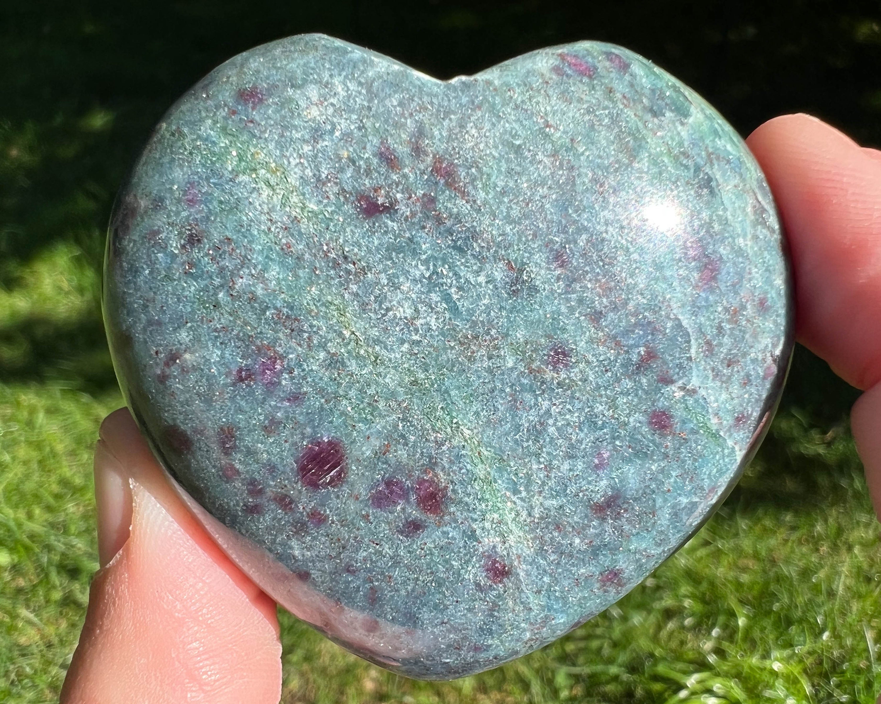 2.2" Ruby In Kyanite Crystal Heart With Fuchsite, July Birthstone, Witchy Living Room Decor, Uv Reactive, Gift For Cancer, #3