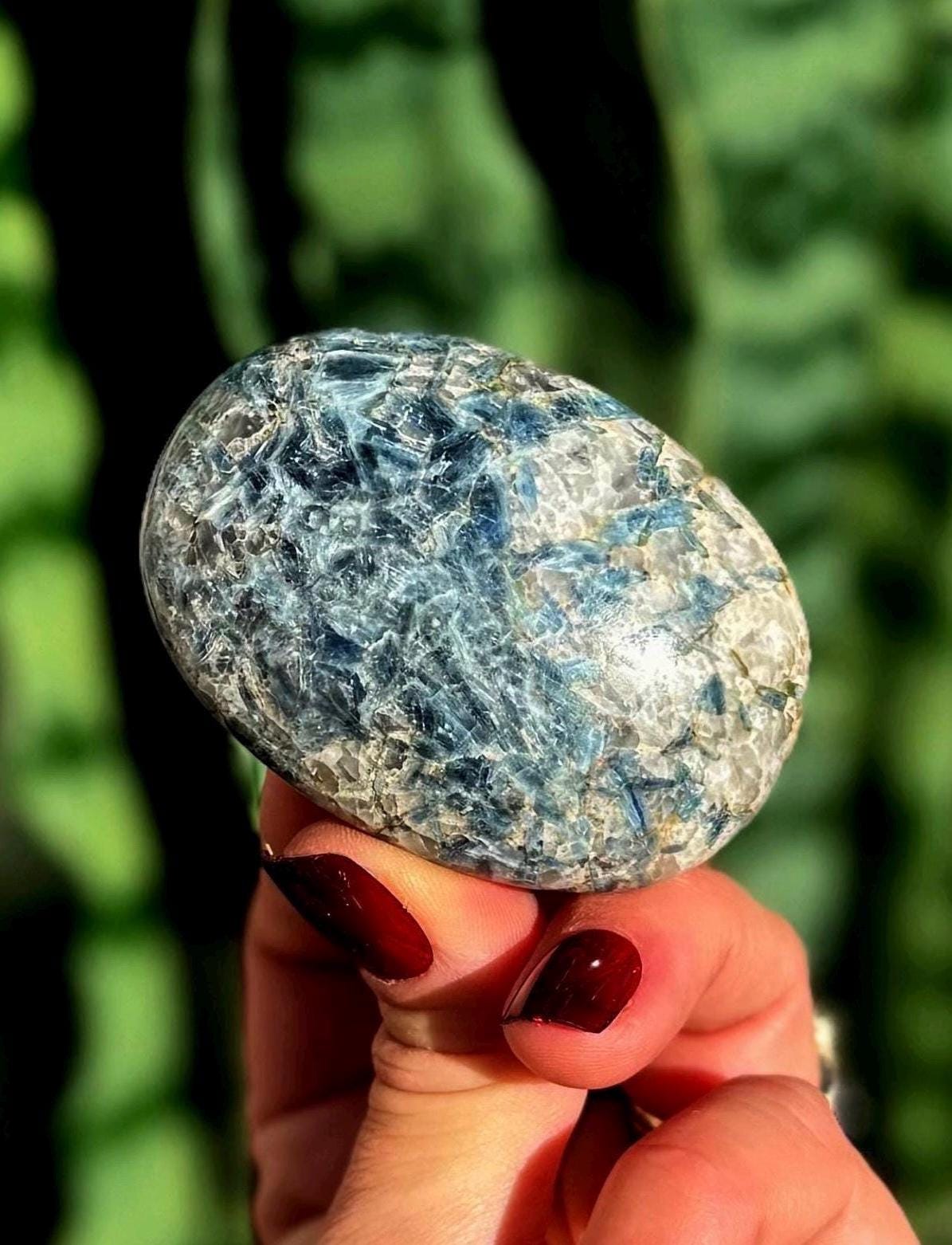 Blue Kyanite Crystal Palm Stone - For Enhanced Meditation & Total Chakra Alignment - Healing Crystal