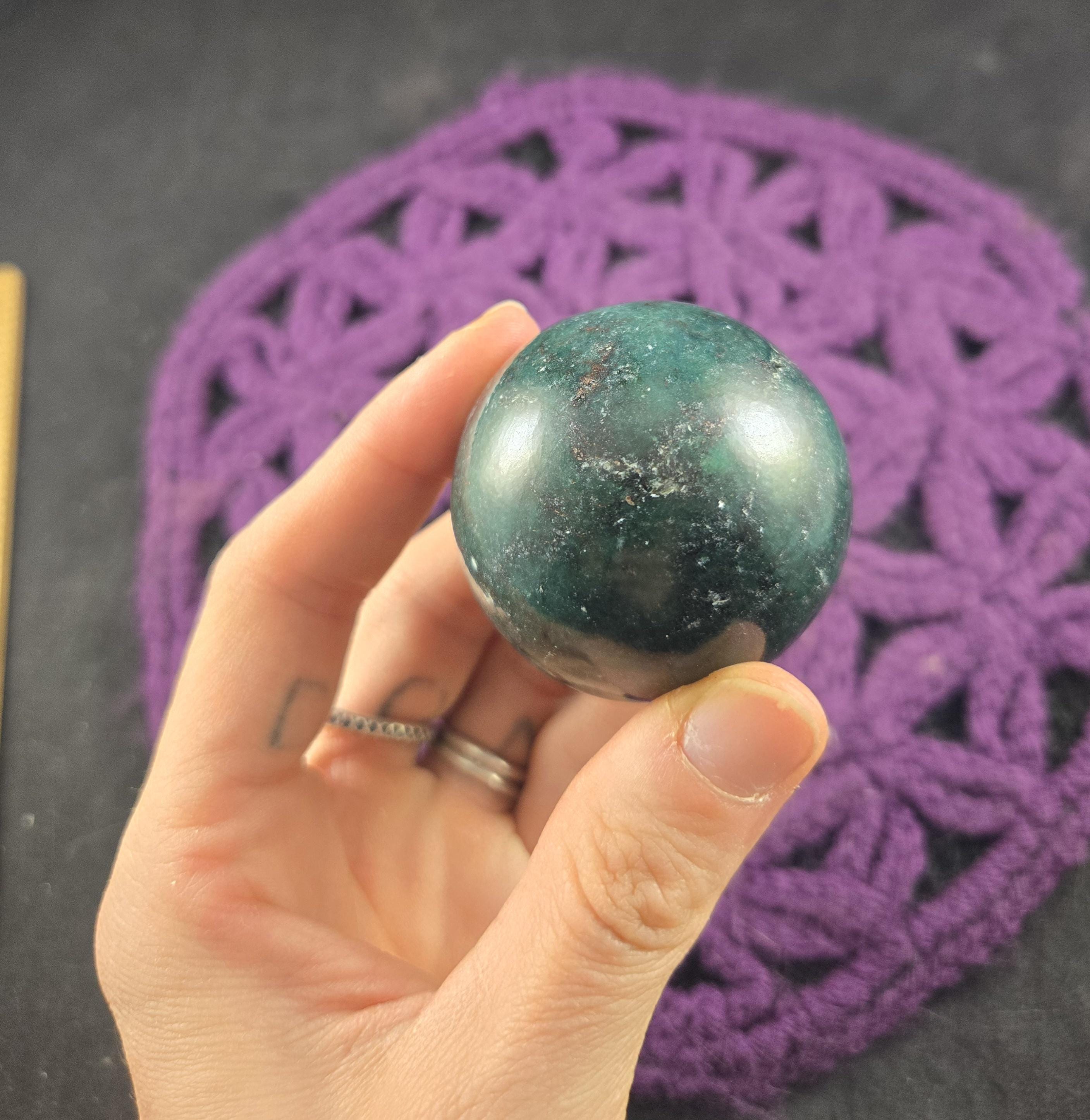 Deep Emerald Green Fuchsite Kyanite Sphere Crystals Stones Crystal Ball Polished Marble 45mm