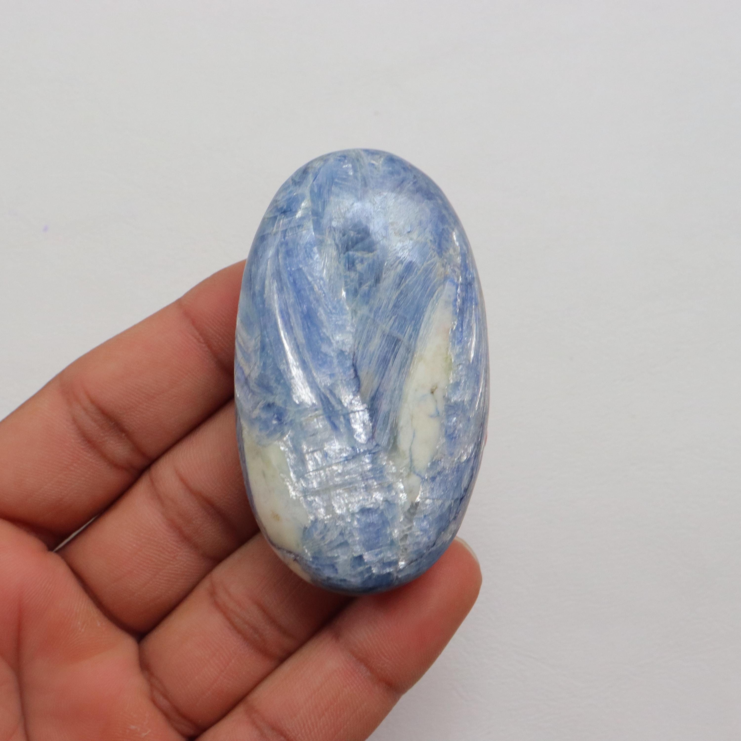 High Quality Blue Kyanite Palm Stone, Natural Silvery Blue Kyanite, Communication Stone, Blue Kyanite Gemstone For Rebalance, Throat Chakra