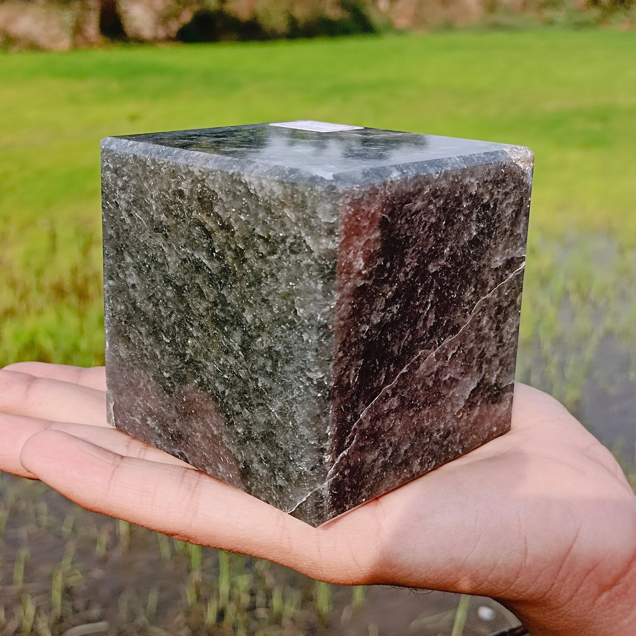 Big 75mm Gray Kyanite Cube: Meditation Spirit Stone