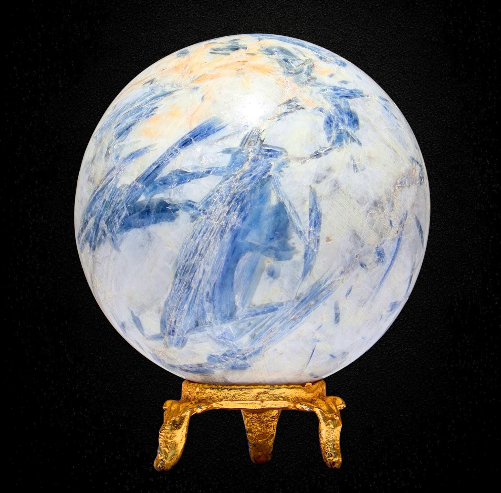 Natural Blue Kyanite Sphere 70mm Brazil Polished Crystal Ball 540g Statement Home Decor