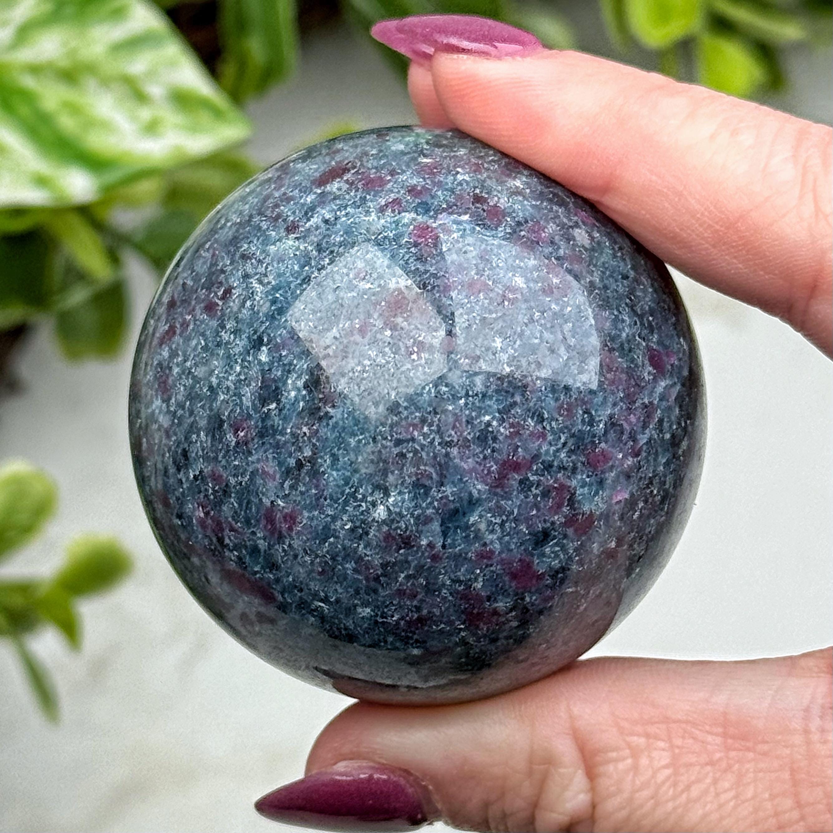 Ruby In Fuchsite & Kyanite Sphere | 50mm | - #2 (polished Red Green Blue Crystal Ball, Heart Chakra)