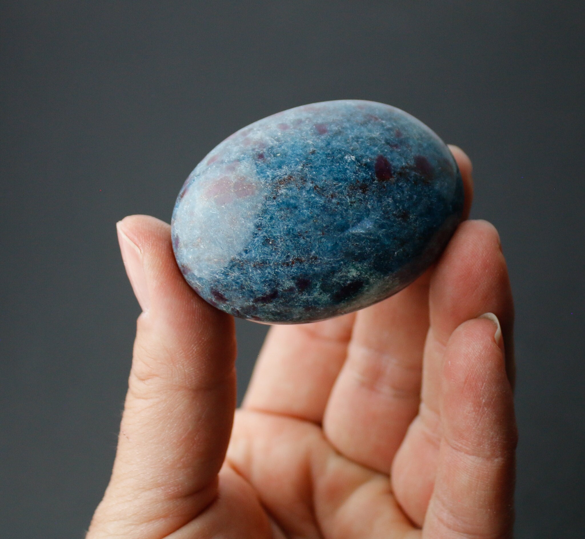 Ruby In Kyanite Polished Mini Palm Stone With Fuchsite