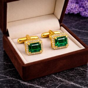 Lab Emerald Cufflink Wedding Groom Gift, Luxury Gemstone Cuff Links, Handmade Cufflinks Personalized