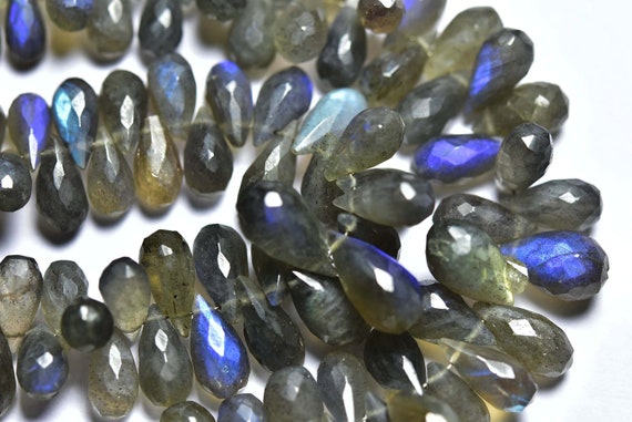 Blue Fire Labradorite Teardrop Beads - 20 Pcs - Natural Faceted Labradorite Teardrop Blue Flashes Briolettes - Size Is 5x10-6x11 Mm #1115