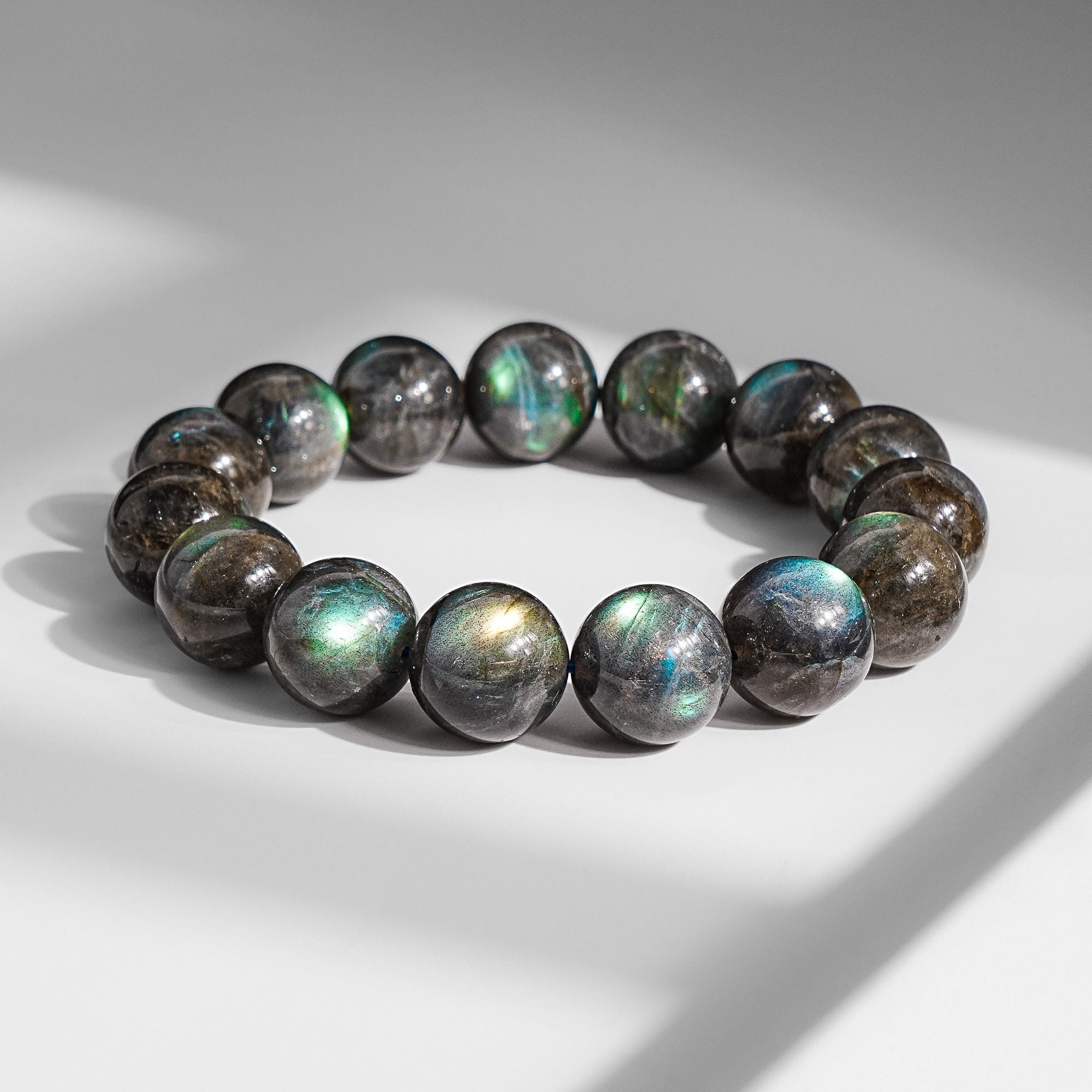 12 / 13 / 14 / 15mm Blue Flashy Gray Labradorite A Round Big Size Beads Gemstone Bracelet For Men And Women