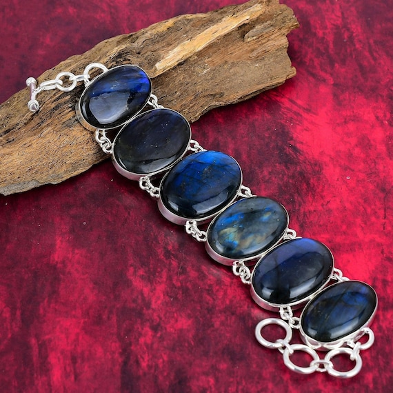 Beautiful Labradorite Gemstone Bracelet, 925 Sterling Silver Bracelet, Adjustable Chain Bracelet, Crystal Bracelet, Handmade Jewelry Gift