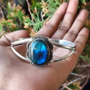 Blue Fire Labradorite Bangle, 925 Sterling Silver, Gemstone Jewelry, Christmas Gift Blue Fire Labradorite Bangle, 925 Sterling Silver, Gemstone Jewelry, Christmas Gift