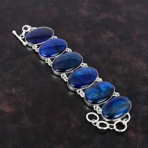 Blue Fire Labradorite Bracelet: Handmade 925 Sterling Silver Adjustable Jewelry Blue Fire Labradorite Bracelet: Handmade 925 Sterling Silver Adjustable Jewelry