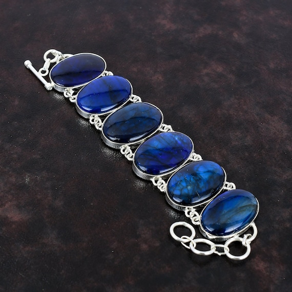 Blue Fire Labradorite Bracelet: Handmade 925 Sterling Silver Adjustable Jewelry Blue Fire Labradorite Bracelet: Handmade 925 Sterling Silver Adjustable Jewelry