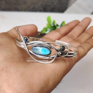 Blue Flash Labradorite Bangle: 925 Sterling Silver Designer Jewelry Blue Flash Labradorite Bangle: 925 Sterling Silver Designer Jewelry