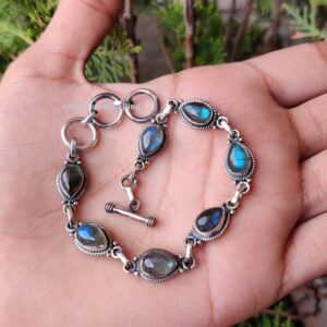 Blue Flash Labradorite Bracelet: Handmade 925 Sterling Silver Adjustable Bracelet Blue Flash Labradorite Bracelet: Handmade 925 Sterling Silver Adjustable Bracelet