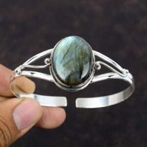 Labradorite Cuff Bracelet: Handmade 925 Sterling Silver Adjustable Bangle Labradorite Cuff Bracelet: Handmade 925 Sterling Silver Adjustable Bangle