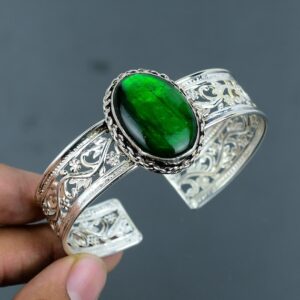 Green Fire Labradorite Bangle: Handmade 925 Sterling Silver Adjustable Cuff Green Fire Labradorite Bangle: Handmade 925 Sterling Silver Adjustable Cuff