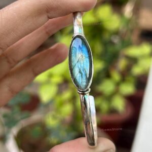 Handmade Labradorite Bangle: Adjustable Sterling Silver Cuff Handmade Labradorite Bangle: Adjustable Sterling Silver Cuff