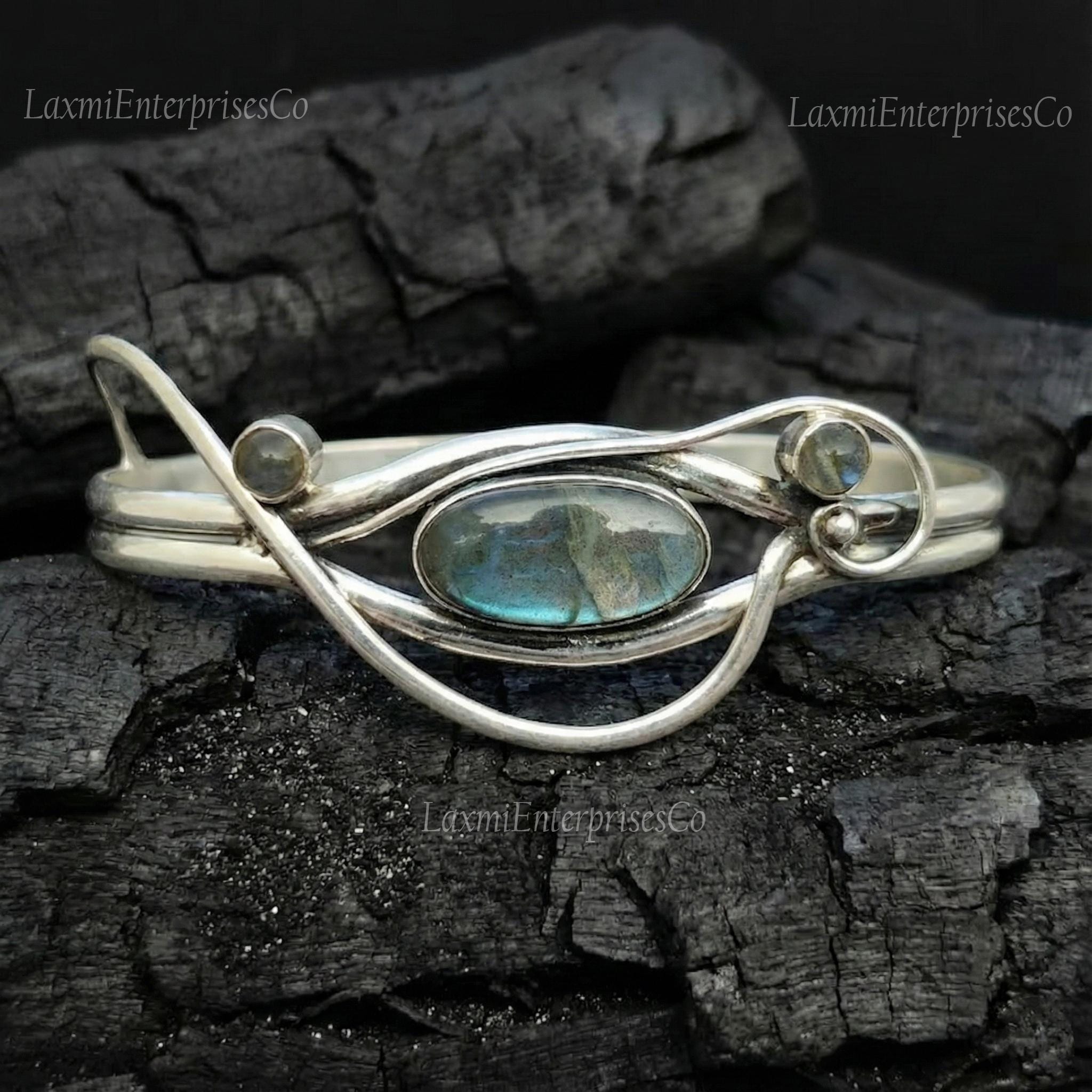 Handmade Labradorite Cuff Bracelet, Adjustable Boho Cuff, Blue Flash Stone Bangle, Vintage Style Jewelry, Gift For Her, Healing Crystal