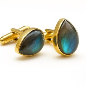 Natural Labradorite Cufflinks: 925 Sterling Silver, Handmade Men's Cuff Links