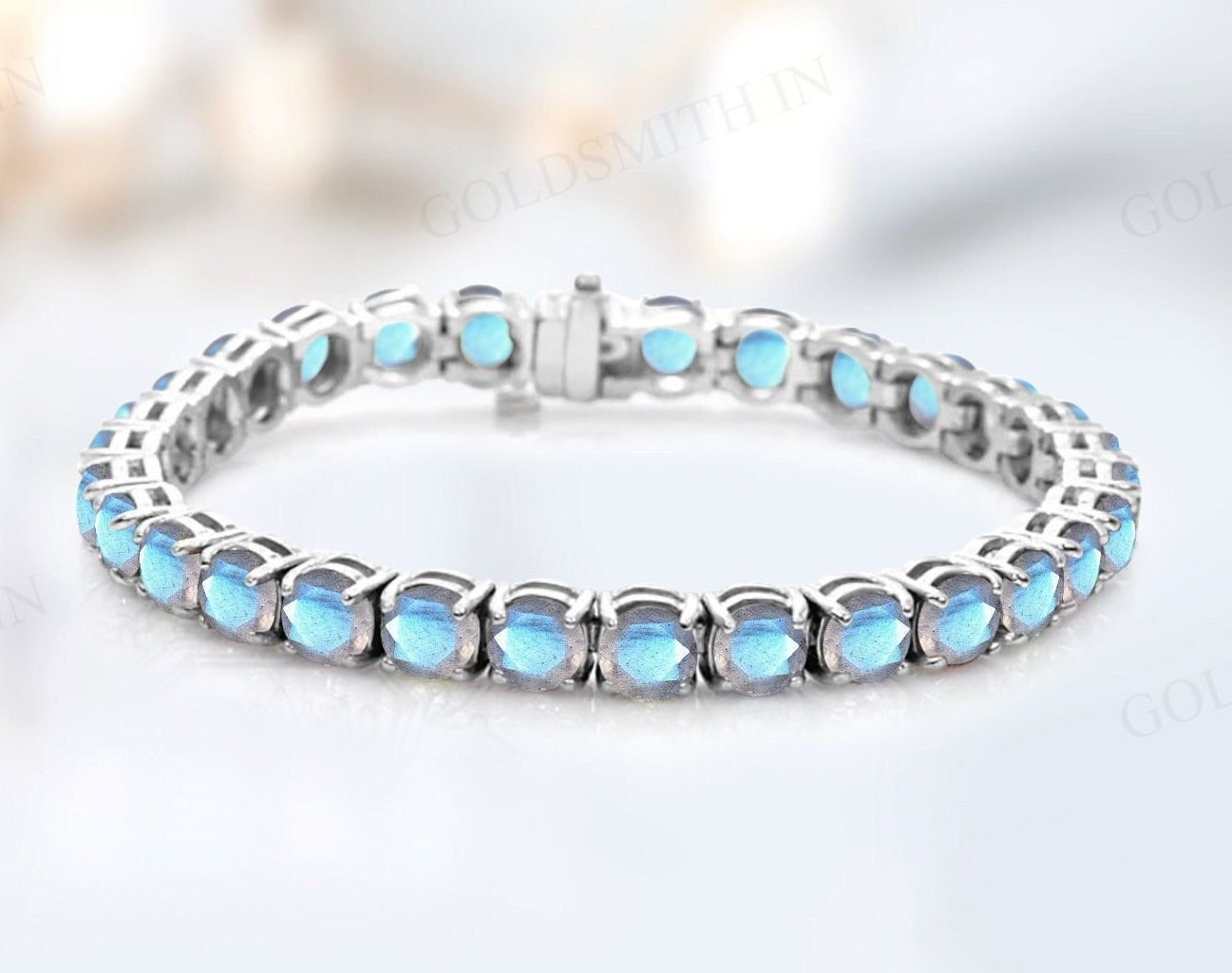 Natural Labradorite Bracelet For Women 925 Sterling Silver Labradorite Wedding Bracelet Art Deco Tennis Bracelet For Her Anniversary Gift