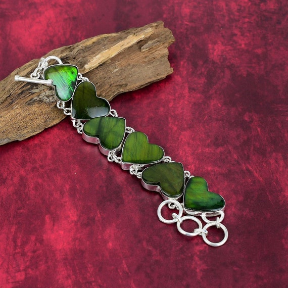 Natural Green Flash Labradorite Bracelet, 925 Sterling Silver Jewelry Bracelet Adjustable Bracelet Gemstone Bracelet Handmade Jewelry