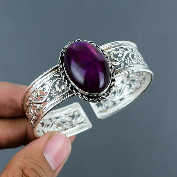 Purple Fire Labradorite Bangle: Adjustable Sterling Silver Cuff Bracelet Purple Fire Labradorite Bangle: Adjustable Sterling Silver Cuff Bracelet
