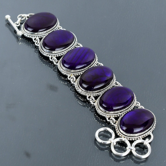 Purple Fire Labradorite Bracelet: Vintage 925 Sterling Silver Adjustable Chain