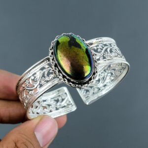 Rainbow Labradorite Bangle: Handmade 925 Sterling Silver Adjustable Cuff Rainbow Labradorite Bangle: Handmade 925 Sterling Silver Adjustable Cuff
