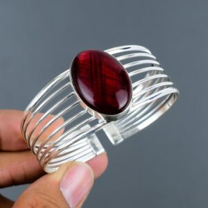 Red Fire Labradorite Bangle: Handmade 925 Sterling Silver Cuff Red Fire Labradorite Bangle: Handmade 925 Sterling Silver Cuff