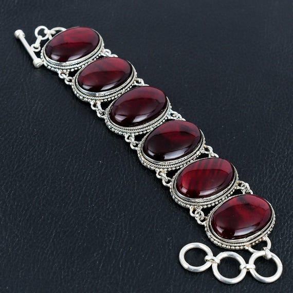 Red Fire Labradorite Bracelet: Handmade 925 Sterling Silver Adjustable Jewelry