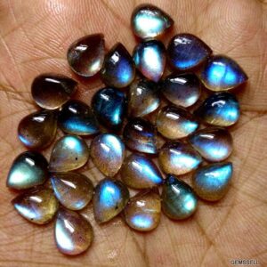 10 Aaa Labradorite Pear Cabochons: Gray With Blue-green Fire (6x9mm Or 7x10mm) 10 Aaa Labradorite Pear Cabochons: Gray With Blue-green Fire (6x9mm Or 7x10mm)