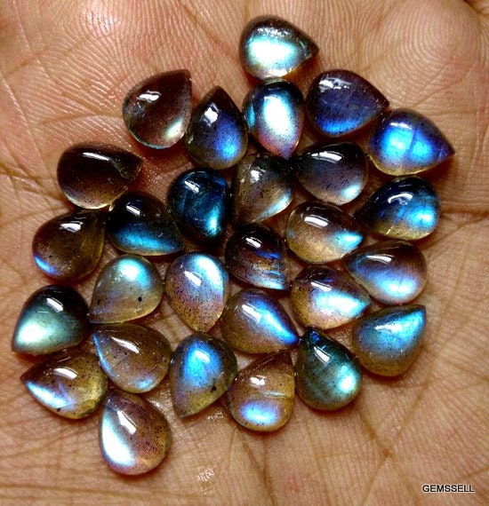 10 Aaa Labradorite Pear Cabochons: Gray With Blue-green Fire (6x9mm Or 7x10mm)