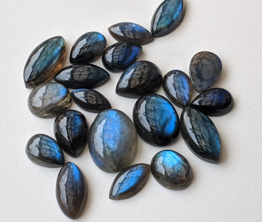 12-18mm Labradorite Plain Cabochons, Natural Mix Shape Labradorite Flat Back Cabochons, Blue Fire Labradorite For Jewelry, 5 Pcs - Pdg252