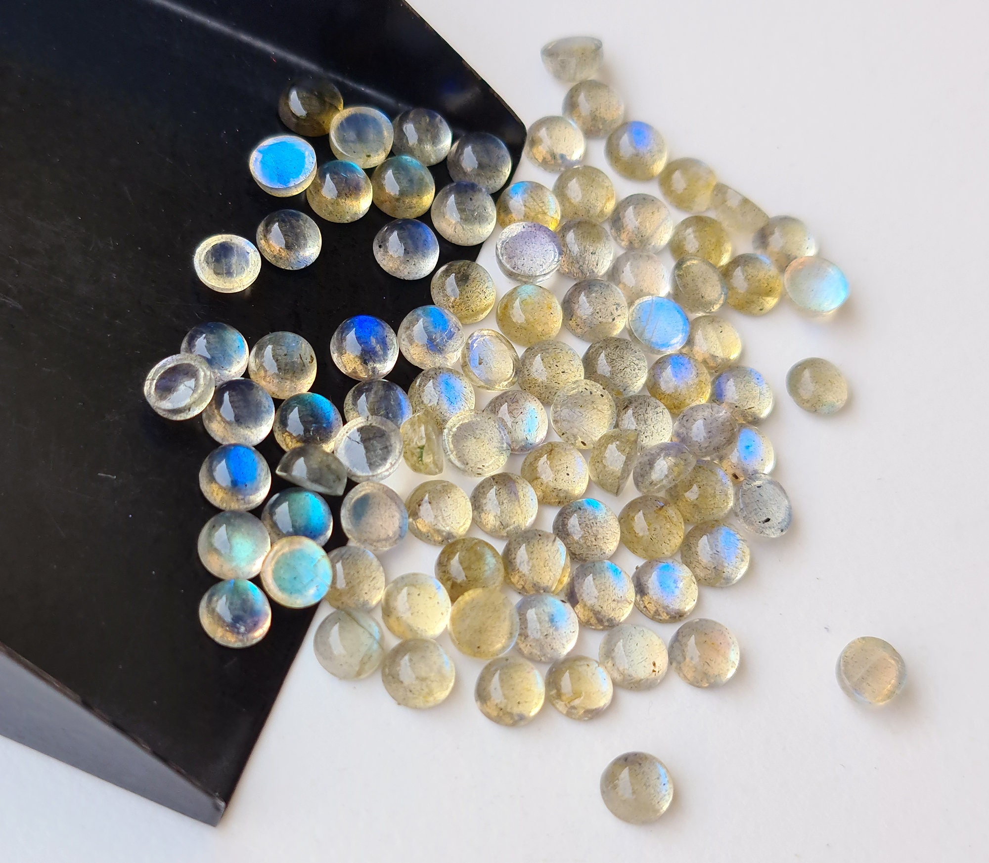 5mm Labradorite Plain Round Cabochons, Labradorite Smooth Round Flat Back Loose Cabochons (10pcs To 20pcs Options) - Asg35