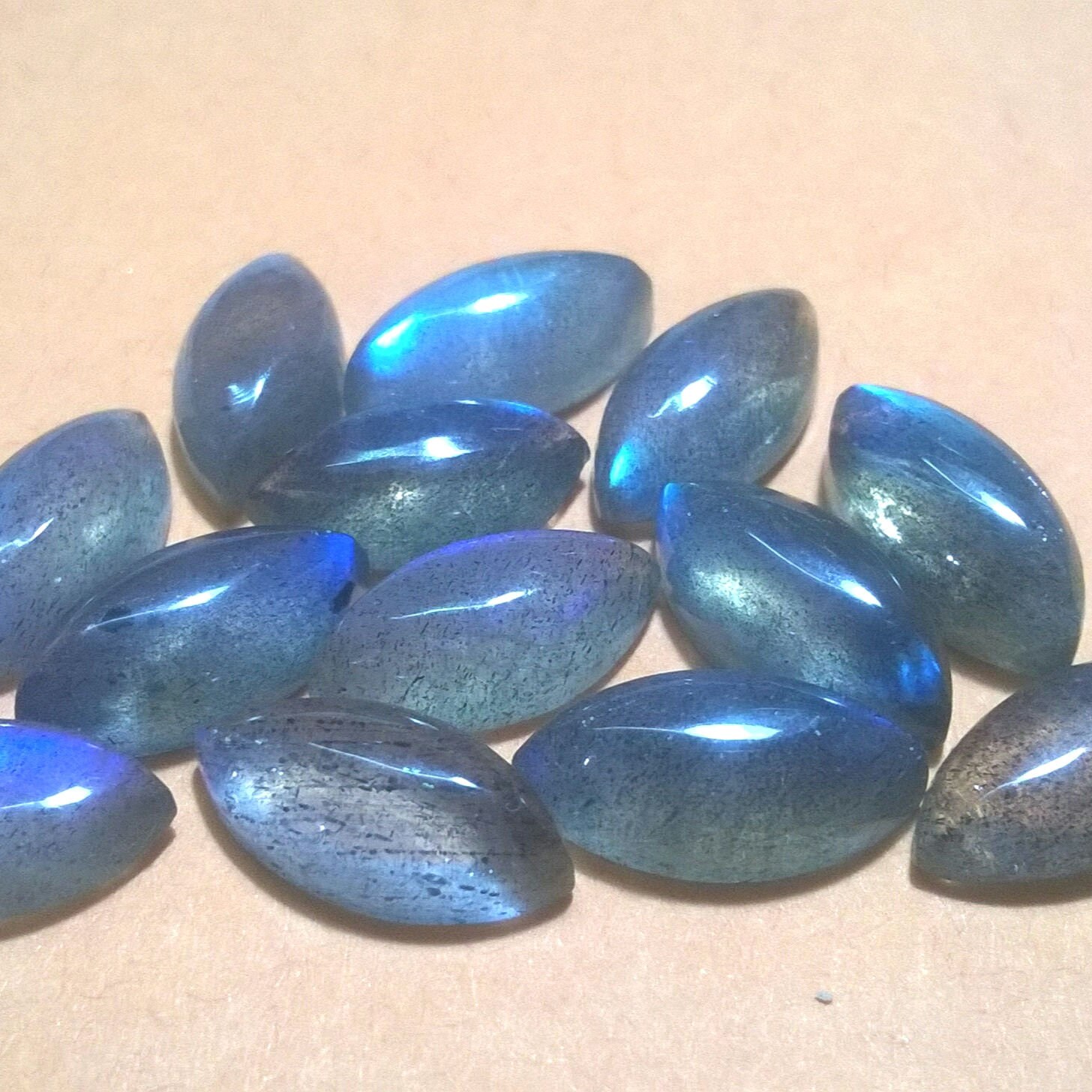 Aaa Multifire Labradorite Marquise Cabochon: Semiprecious Gemstone Aaa Multifire Labradorite Marquise Cabochon: Semiprecious Gemstone