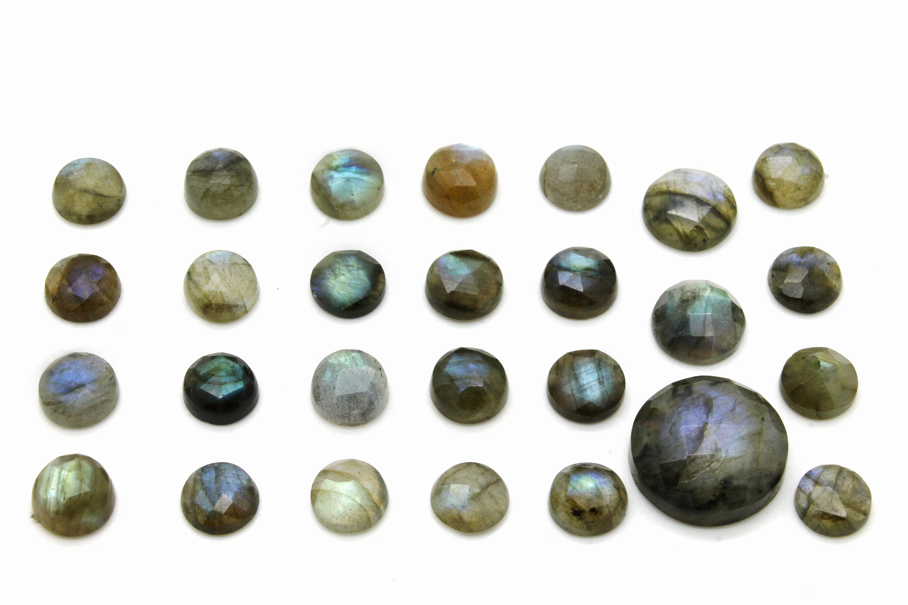 Faceted Round Labradorite Cabochon: Blue Gemstone (8mm) Faceted Round Labradorite Cabochon: Blue Gemstone (8mm)